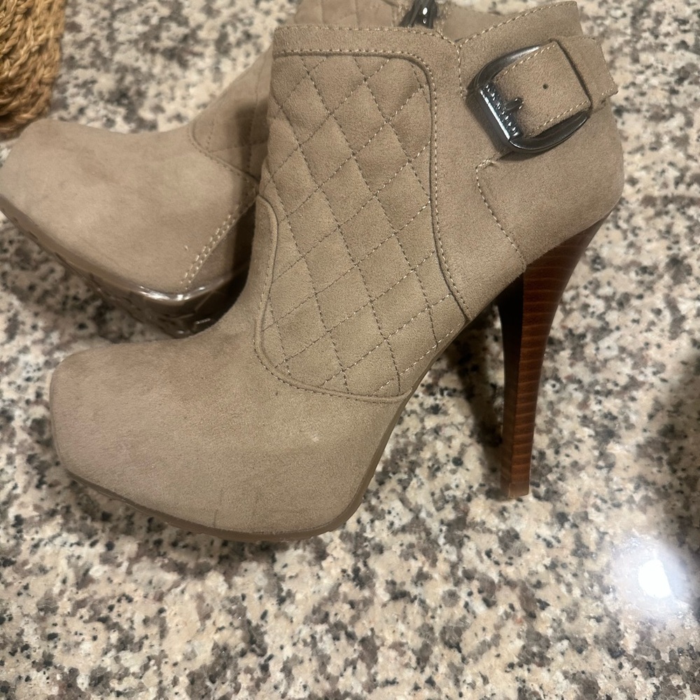 Guess Taupe Quilted Heeled Boots